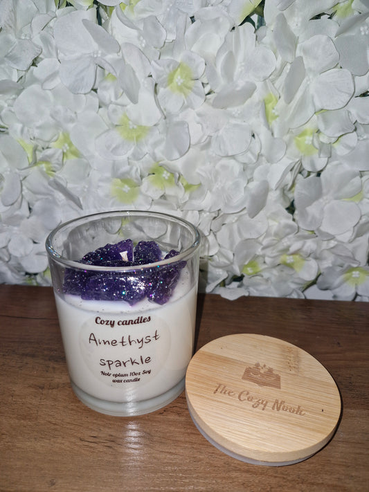 Amethyst Sparkle 10oz Soy and Gel wax candle scented in Noir opium