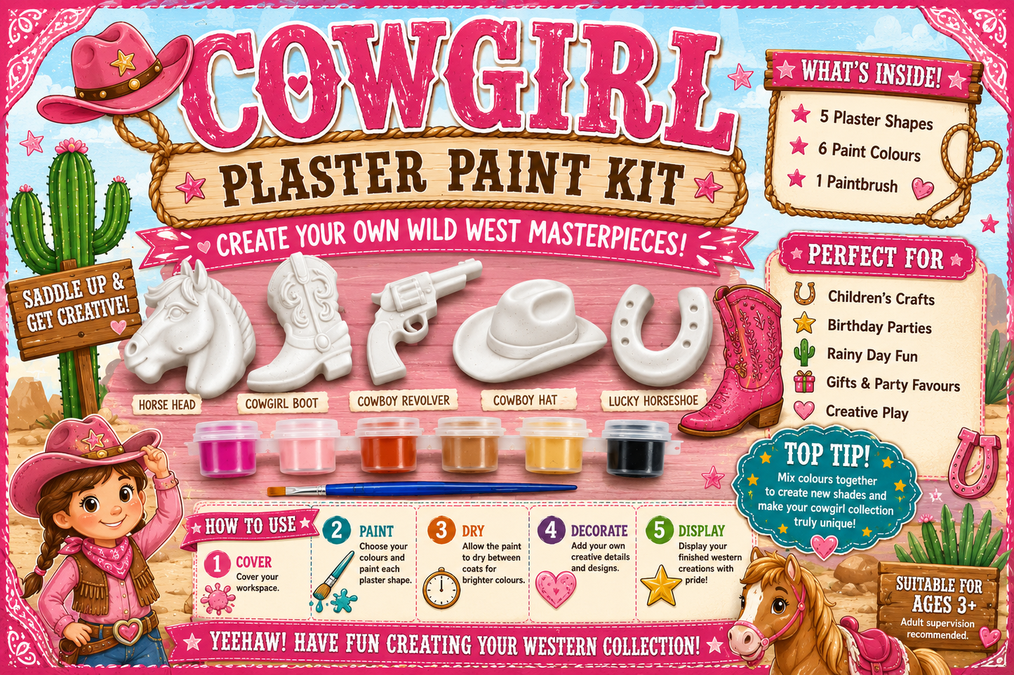 Cowgirl plaster craft paint set